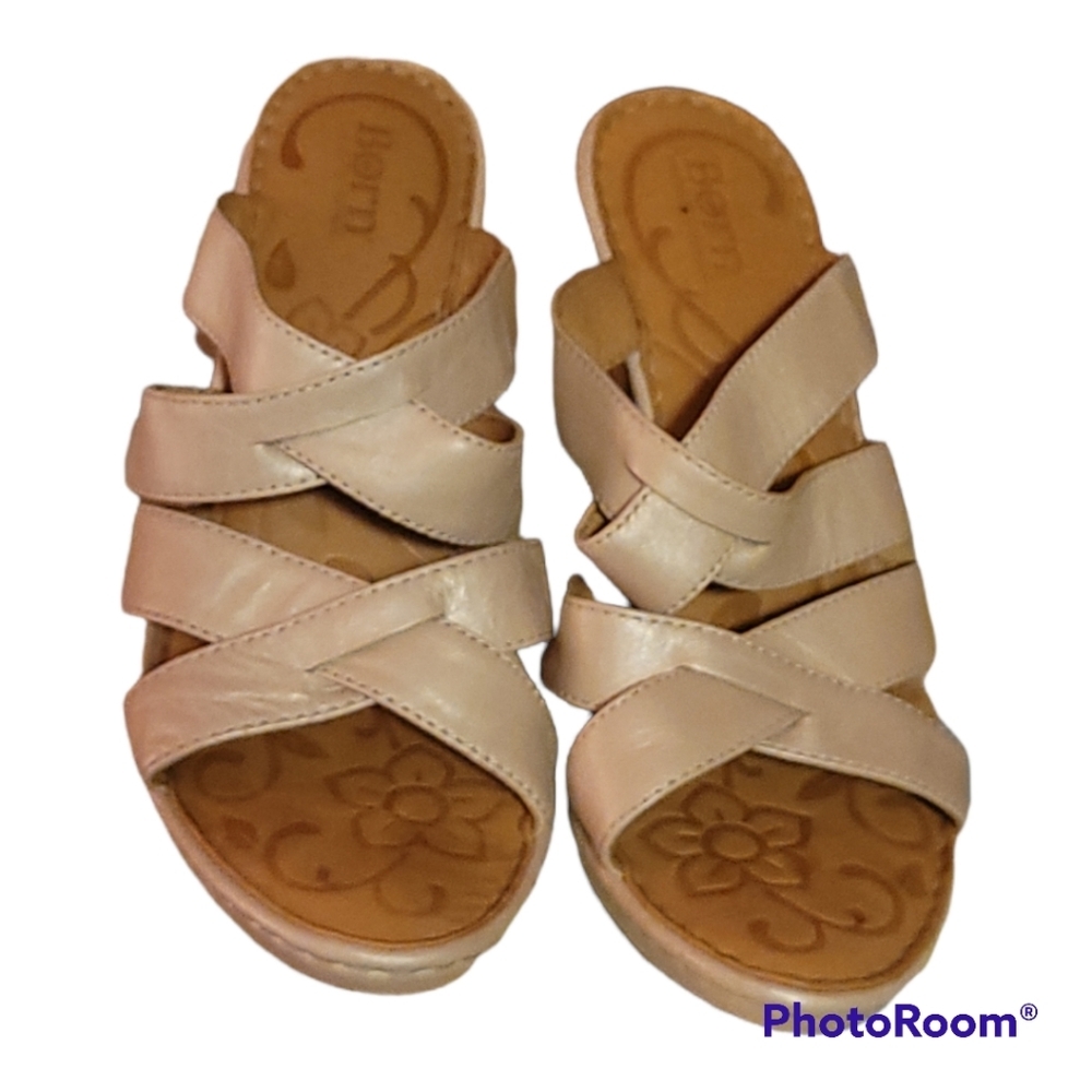 Comfort Slip-On Wedge Sandals in Light Beige - Women's